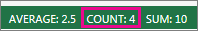 Status bar showing count of selected cells that have data