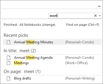 Use Search to look for notes anywhere in OneNote.