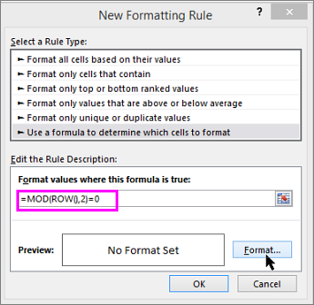 Conditional formatting, New Rule dialog box
