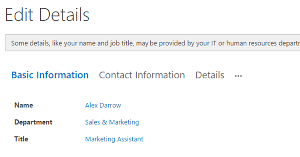 Screenshot of the Edit Details page for a user in Yammer.