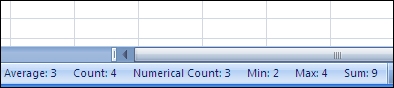 Status bar showing calculations and counts of selected cells