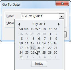 Go to Date dialog box with Date Navigator