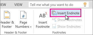 Insert Endnote button in Word ONline