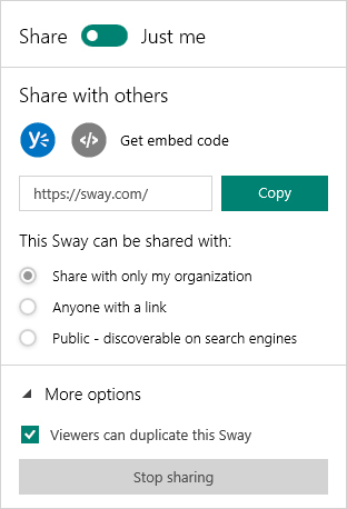 Sharing options in Sway (Organizational Account)