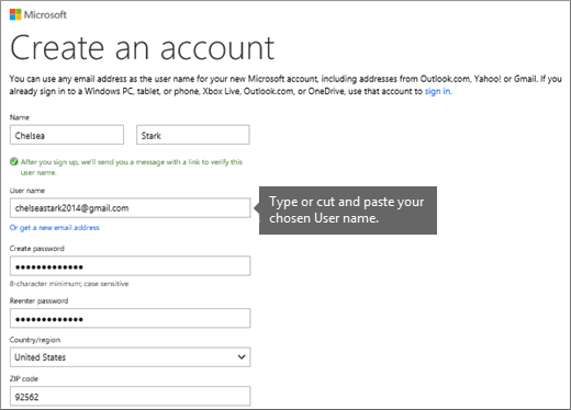 Fill out the 'Create an account' form