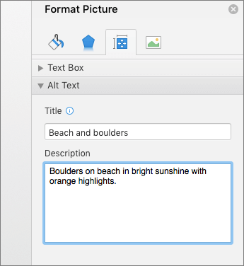Screenshot of the Alt Text area of the Format Picture pane describing the selected image