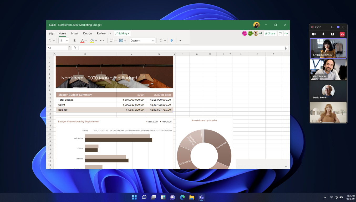 Screenshot showing a minimized meeting window while browsing other apps during a Teams meeting.