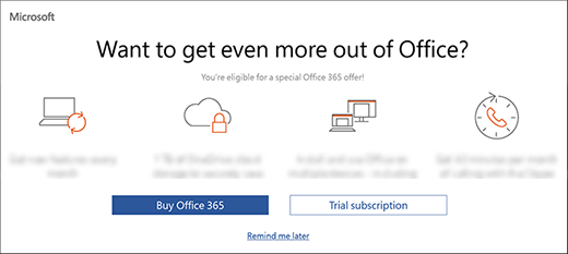 Screenshot of window that offers subscription purchase or trial.