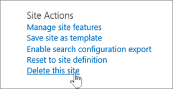 Site settings menu with Delete this site highlighted