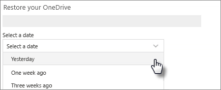 Screenshot of selecting a date on Restore my OneDrive screen
