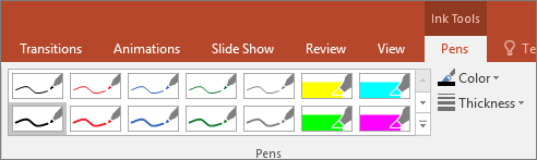 Shows Pen style options in Office