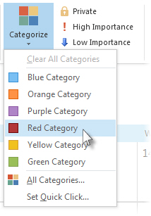 Category selection on the Categorize list on the ribbon