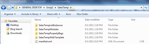 Screenshot of Windows Explorer that shows an unzipped Web Solution Package (.wsp).