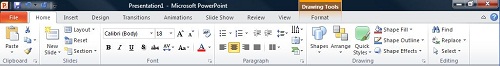 The Home tab in PowerPoint 2010