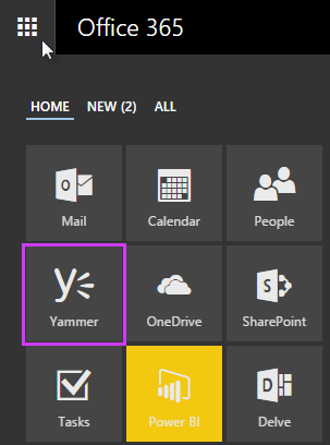 Clicking Yammer on the app launcher