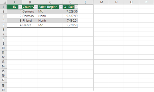 Split panes in an Excel workbook