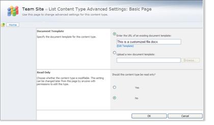 List content type advanced settings