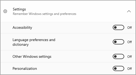 The Settings section of Windows Backup.