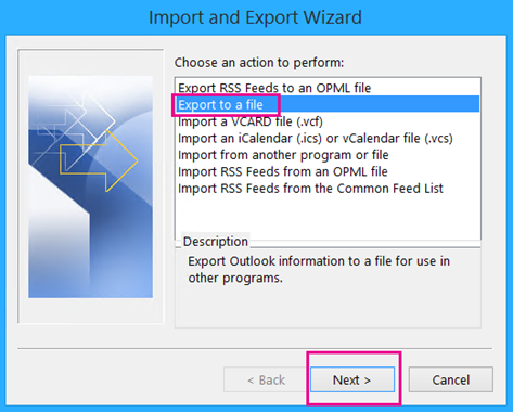 Choose Export to a file