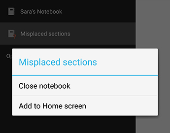 The Close Notebook command in OneNote for Android