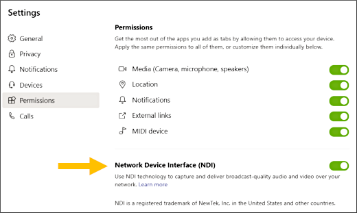 Enable permissions for NDI screenshot