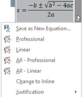 Professional and Linear Options screen