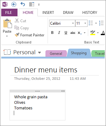 Click anywhere to type notes in OneNote.