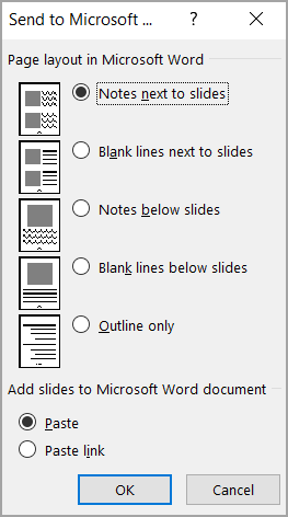 Send to Microsoft Word box
