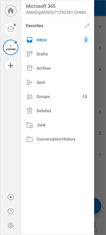 Tap the circle on the top left to access your account's folder list and tap groups.