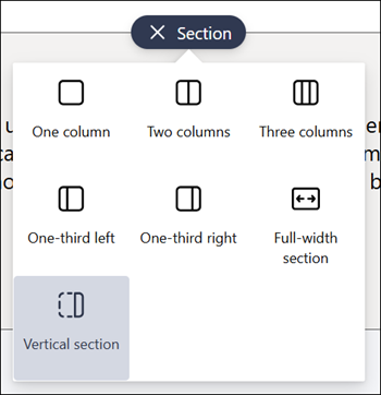 Vertical section highlighted in list of section types