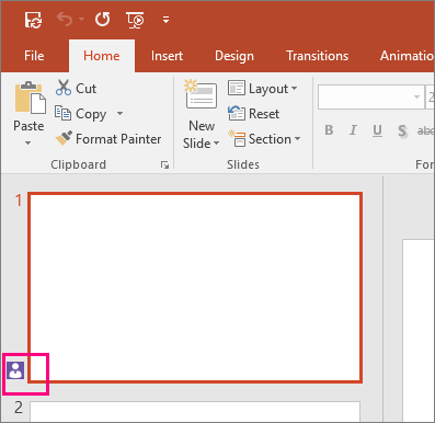 Shows the icon indicating someone else is collaborating on a slide in PowerPoint 2016