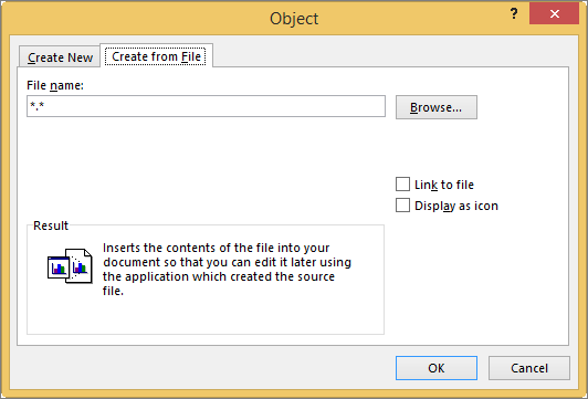 Create from File tab in the Object dialog box