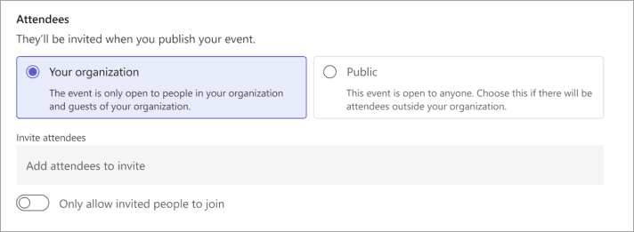 Screenshot of UI showing how to add attendees and change attendee settings