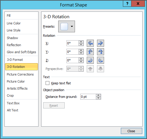 3-D Rotation in the Format Shape dialog box