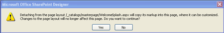 Message about detaching from page layout