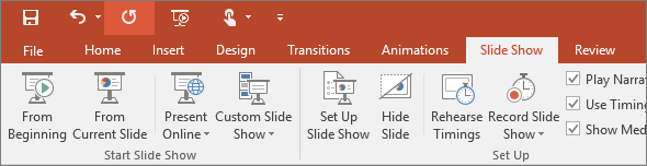 Shows the Slide Show tab on the ribbon in PowerPoint