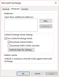 Open additional mailboxes or change data file settings