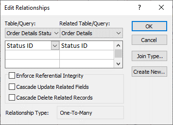 Edit Relationships dialog box with existing relationship