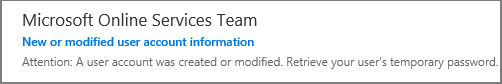 You'll get an email from Microsoft Online Services Team.