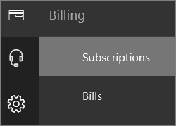 The Billing menu in the new Office 365 Admin Center with Subscriptions selected.