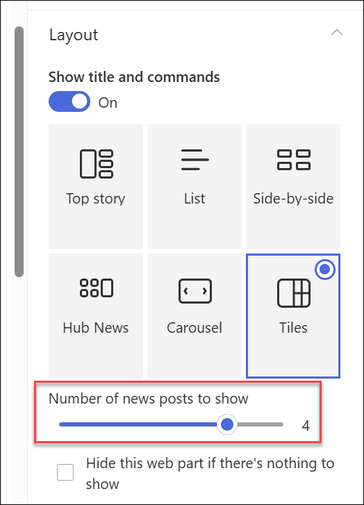 Screenshot of Change display number for web parts