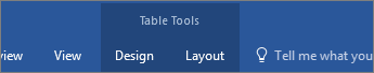Contextual Table Tools tabs on the ribbon
