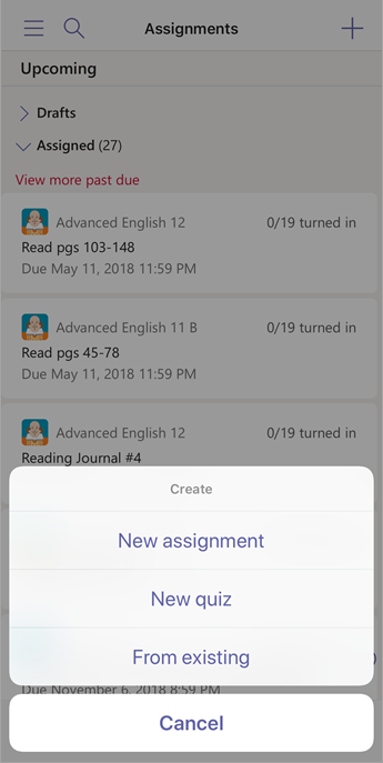 Create assignment options