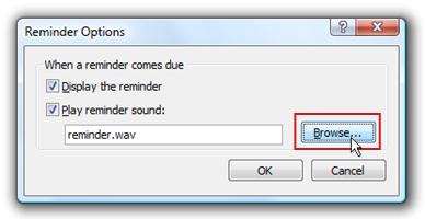 Reminder Options dialog box