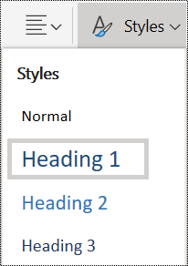 Heading styles options in OneNote for the web
