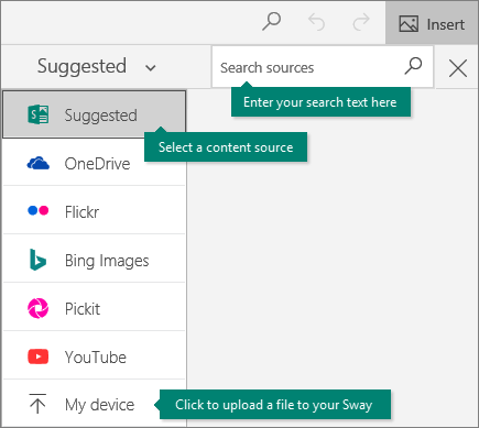 Expanded search source menu.