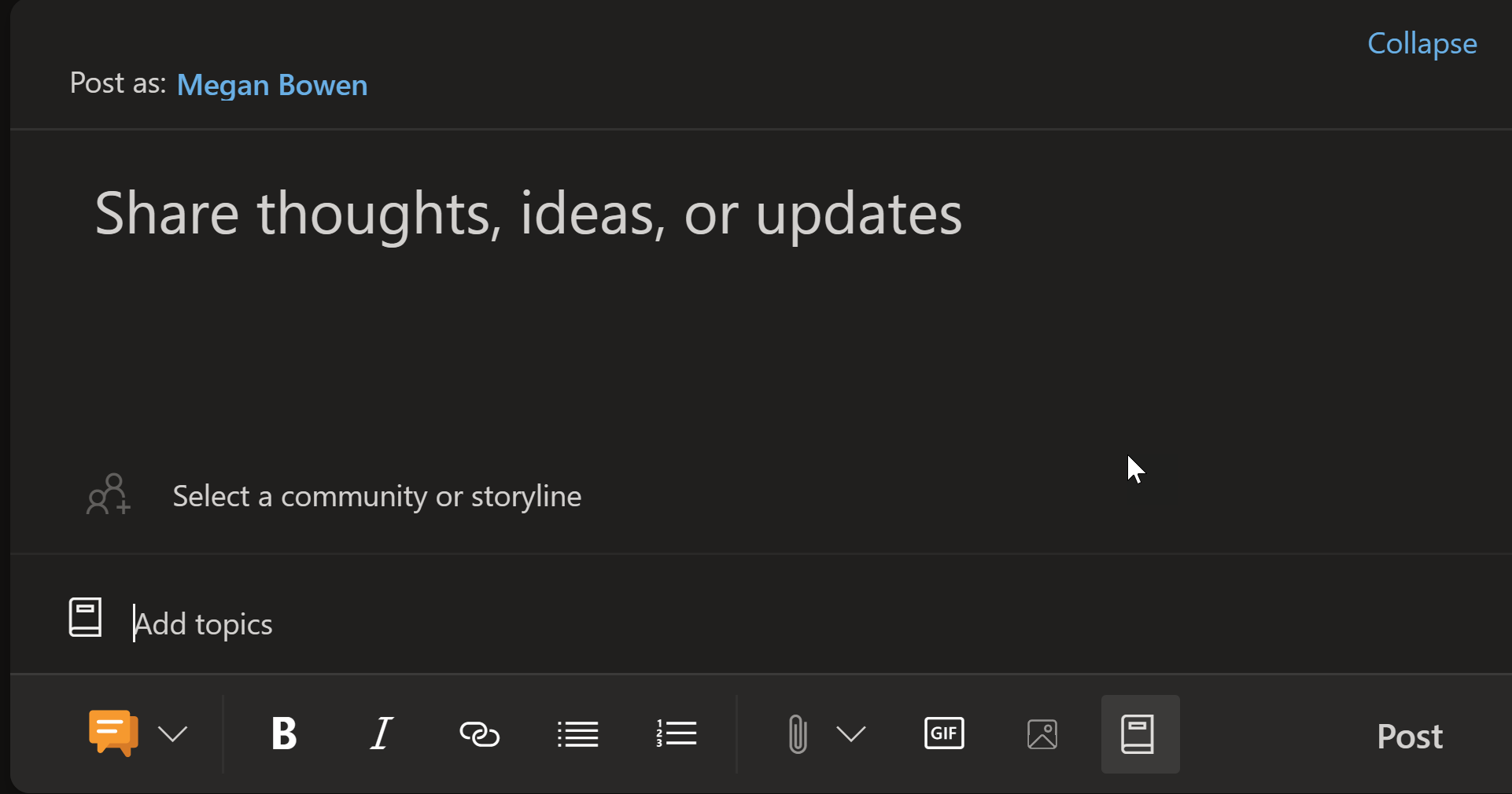 screenshot of topic card in yammer