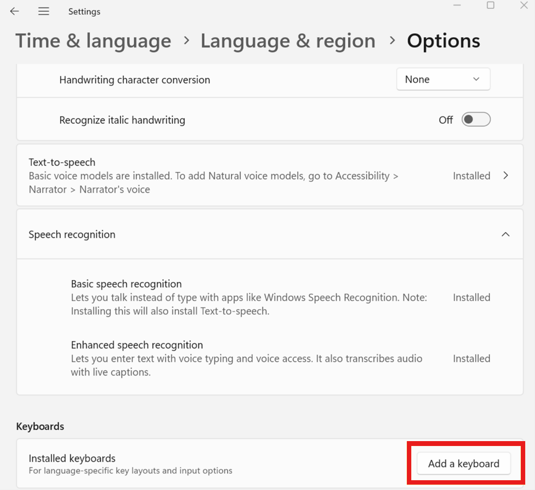 Under "Keyboards", click "Add a keyboard".