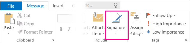Outlook Signature Command in the Ribbon