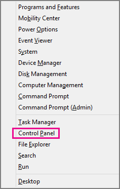 Office 2016 Windows 8 Control Panel